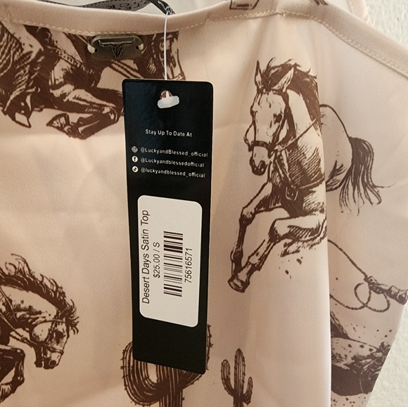 Lucky & Blessed NWT Satin Western Dessert Days Satin Top Cream and Brown - Picture 5 of 5